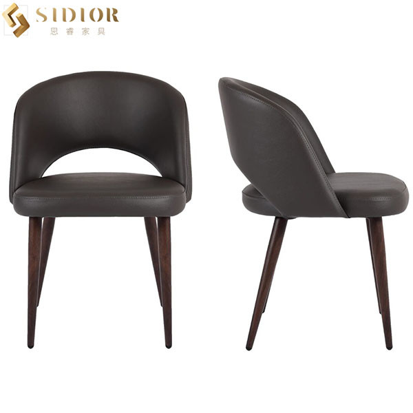 Upholstered Scandinavian Leather Dining Chairs brown color SGS approved