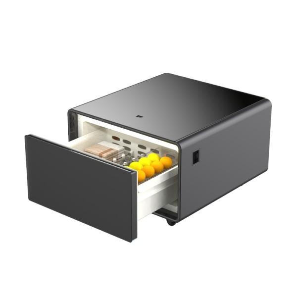 Modern Black Tempered Glass Nightstand with Wireless Charging and Mini