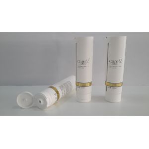 China Hot Stamping White Round Plastic Tubes , Laminated Cosmetic Tube With Screw On Flip On Cap on sale