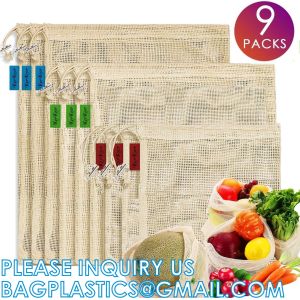 Natural Cotton Double Drawstring Reusable Eco Friendly Grocery Bag Shopping Net