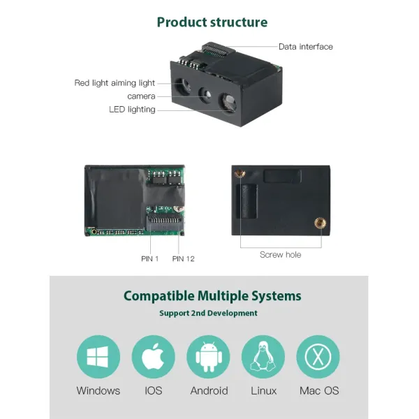 High Performance 1 Mega Pixel 2D Barcode Scanner Module with 640*480 Image Sensor and 32-bit CPU