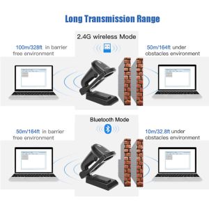 Ergonomic Handheld Wireless Barcode Scanner 1D 2D Bar Code Scanner with Base