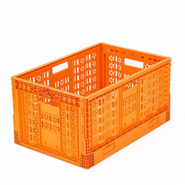 Quality Foldable Orange Plastic Crates for Vegetables and Fruits Stack Nest Reusable wholesale