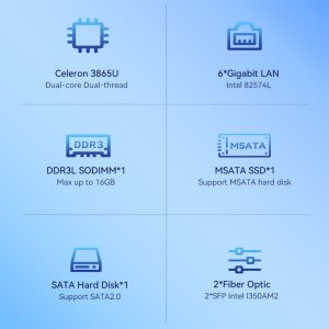 3865U 1U Server 6 LAN 2 Fiber Optic Linux Firewall Router Server With Fan