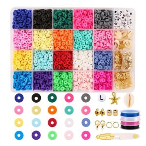 Polymer Clay Beads Flat Round in Round Shape for DIY Jewelry Making Kit Handmade