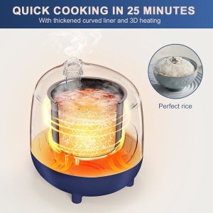 Mini Rice Cooker 2.5 Cups Uncooked, Healthy Ceramic Coating Portable Rice Cooker