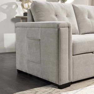 L-Shaped Reversible Sectional Sleeper Sofa with Pull-Out Bed and Storage, Warm