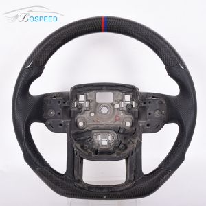Blue Stripe Leather Range Rover Custom Steering Wheel Real Carbon Fiber
