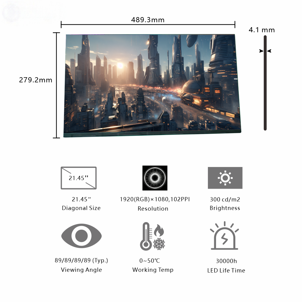 China 21.45-Inch Large FHD Industrial Display | 1920×1080 Resolution, LVDS Interface, 300cd/m² Brightness for Control Room Dashboards & Multi-Parameter Monitoring on sale