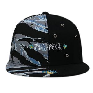 Custom Chinese Style Flat Brim Snapback Hats / 6 Panel Camo Embroidered Snapback