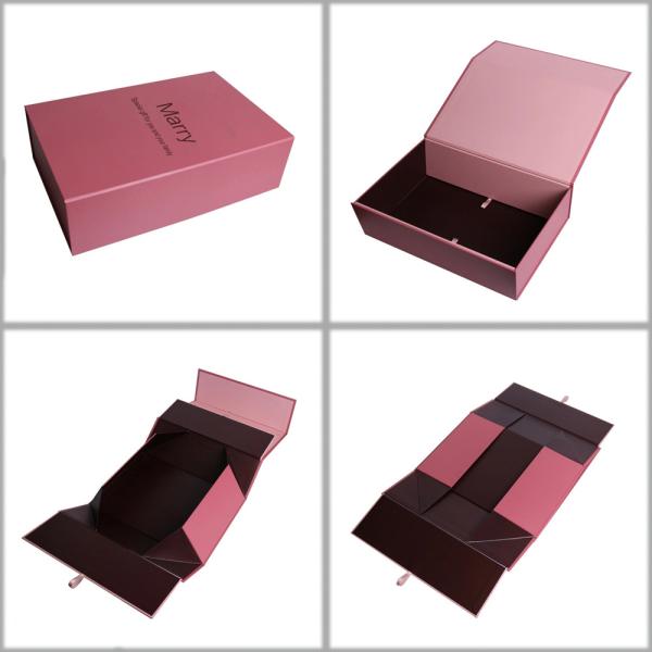 High Quality Custom Printed Pink Color Rigid Cardboard Magnetic Foldable Paper Gift Box