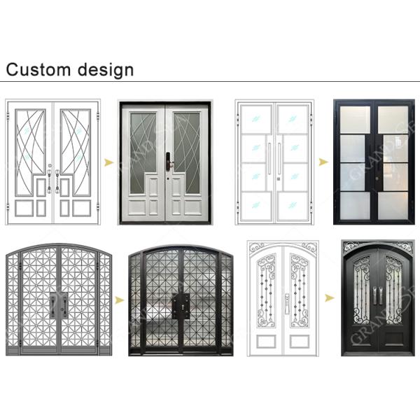 Modern Screen Custom Arches Top Exterior Front Double Entry Iron Glass Door Villa Front Entry Iron Pivot Door