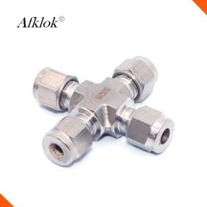 Union Cross Stainless Steel Npt Pipe Fittings With Dual Ferrule Connector