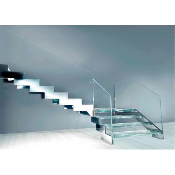CE Certificated Metal And Glass Staircase , U Shaped Modern Open Staircase