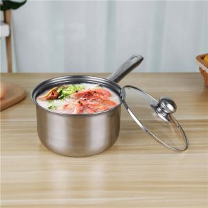 18cm Long handle stainless steel 410 milk pot cooking cookware with glass lid