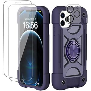 iPhone 12 Pro Max Case 6.7" - Heavy-Duty Shockproof, Ring Stand, Glass Screen &