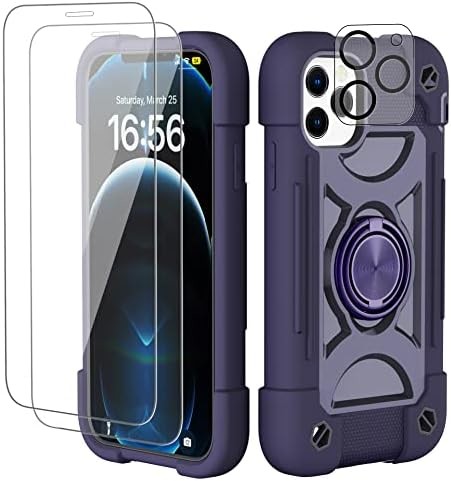 iPhone 12 Pro Max Case 6.7" - Heavy-Duty Shockproof, Ring Stand, Glass Screen &
