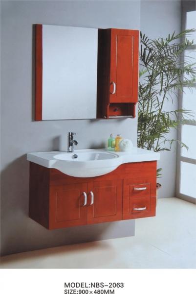 Quality Cherry color Solid Wood Bathroom Cabinet with mirror 0.4CBM Volume 900 * 480MM wholesale