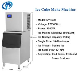 Stainless Steel 500kg Cube Ice Maker Machine for Commercial at 785x830x1670mm