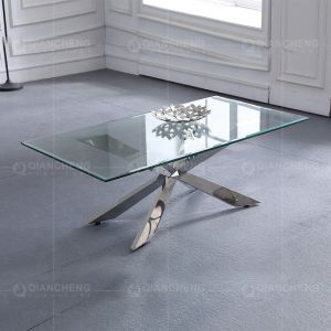 China 0.25CBM Modern Sofa Center Table 12mm Stainless Steel Coffee Table With Glass Top on sale