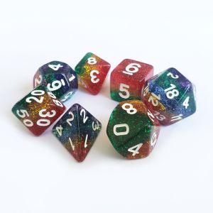 Shin Golden Powder Rainbow Resin Boarding Dice Set Dragon and Dungeon