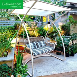 Customized Color Garden Metal Swing Chair With Canopy In Aluminium Frame And