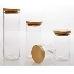 China Cork glass jar with wooden or bamboo lid on sale
