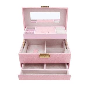 leather covering multiple layers wooden cosmetic lock box with mirrors