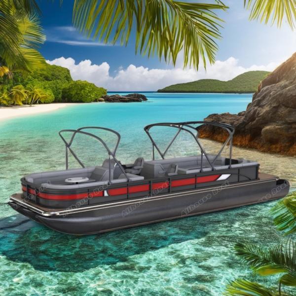 Luxury Black Pontoon Boat with Red White Panel 2.3/2.6m Width and 0.635m Tube