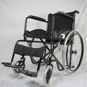 Disabled Folding Steel Wheelchair With Solid Front And Rear Wheel