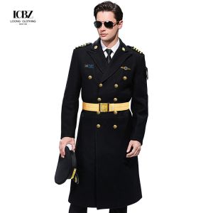 Property Security Work Uniform 100% Cotton Aviation Captain Black Woolen Coat