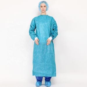 China Blue SMMS Surgical Gown EN 13795 Sterile Gown With Ultrasonic Sewing on sale