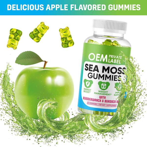Wholesale Private label sea moss gummies Plus Organic Bladderwrack and Burdock Root Vegan Thyroid Support Detox & Gut