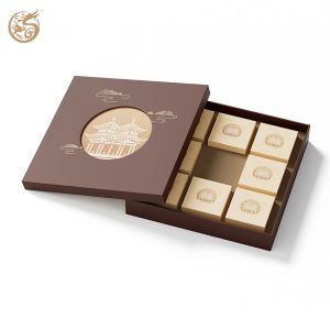 Luxury Moon Cake Paper Box Brown Tea Gift Box Lid And Base Biscuit Candy Paper