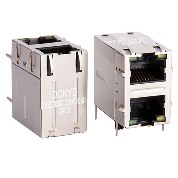 DGKYD21B083DC2A4D 2X1 dual port RJ45 connector, 100Mbps integrated filter,