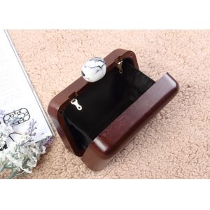 Elegant Ladies Evening Wooden Clutch Bag With Pearl Clasp Style Closure