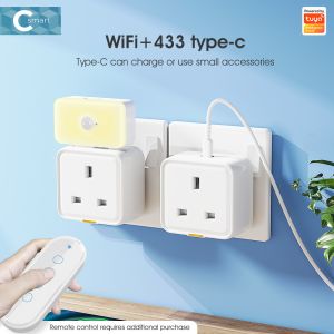 Tuya Smart Home Plug: UK Socket Travel Adapter with Type-C, 16A WiFi RF433, App