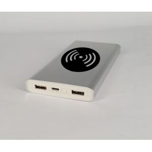 Customized Logo Aluminum 12000mAh Dual USB QI Wireless Fast Charging Power Bank