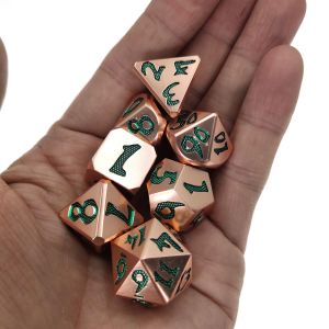 Wear Resistant Custom Metal Dice Polyhedral Seven Dice RPG Copper material Green