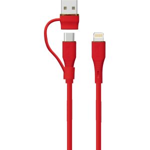 2025 Triple-Port 3-in-1 Silicone Cable 1m Length USB A to USB C Lightning