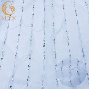 Cheap Wonderful Feather Embroidered Mesh Lace Fabric Shiny Sequins 91.44cm Length for sale