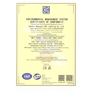 Shanxi Guangyu Led Lighting Co.,Ltd. Certifications