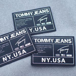 China Raised White Logo Taffeta OEKO Custom Neck Labels Silk Printing Silicon on sale