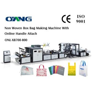 China Multi Function Auto Non Woven Box Bag Making Machine With Handle Fix Device on sale China Multi Function Auto Non Woven Box Bag Making Machine With Handle Fix Device on sale