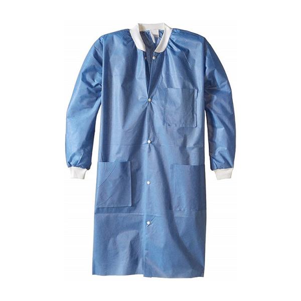Quality Blue Waterproof SMS Disposable Warm Up Jacket Scrubs With Knitted Collar Cuff wholesale