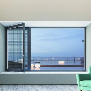 Smart Voice Control Swing Window with Wood Pattern and Stainless Steel Screen