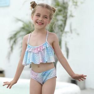 China Two Piece Girl Swim Suits Gradient Print Girl Bathing Suit Fashion Ruffled Bikini on sale