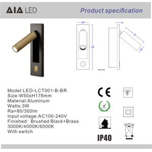 3W 30degree modern led reading light LED headboard wall light /led bedside