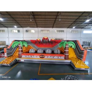 China Danger Volcano Challenge Outdoor Inflatable Games With Palm Trees on sale