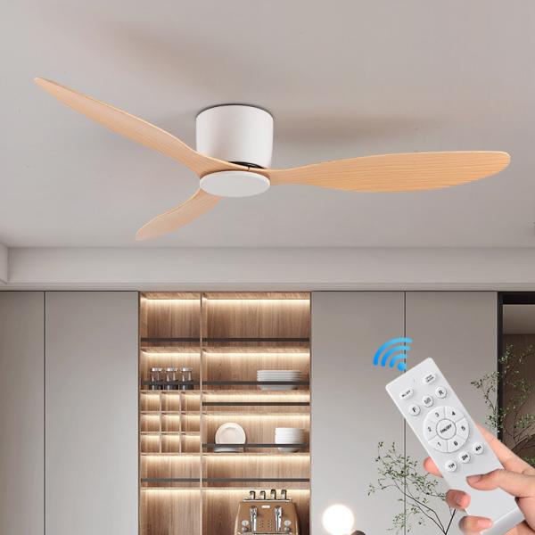 Quality wholesale   Offering quality products at factory prices - HFBH Model  42" 52" LED Flush Mount Ceiling Fan with Remote Control Black and White Iron Lamp Body without Lamp wholesale